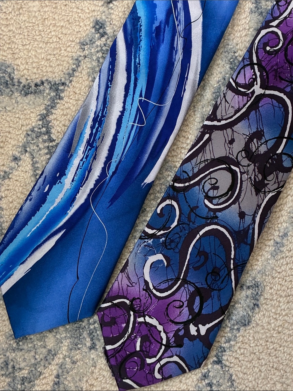 Set of Two J. Garcia Patterned Silk Ties in Blue & Purple